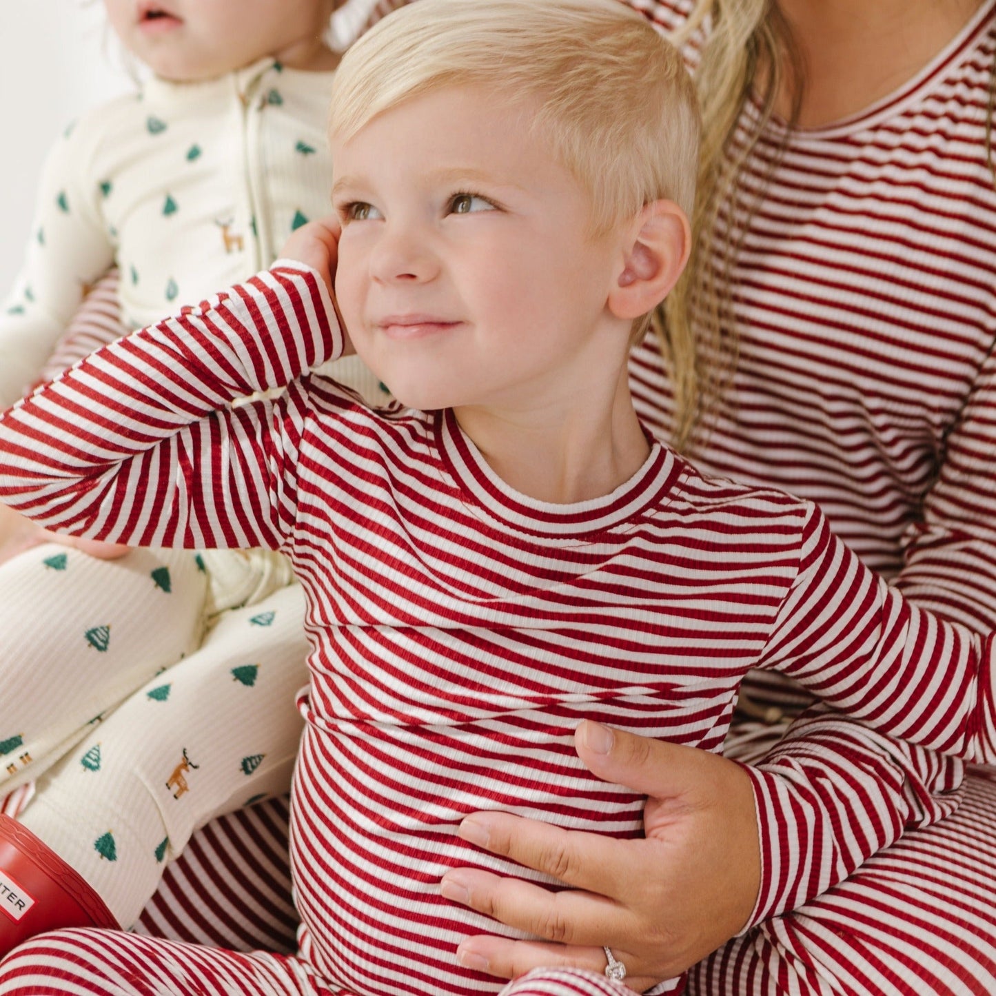 Ribbed Two-Piece Bamboo Pajama Set | Red Stripe