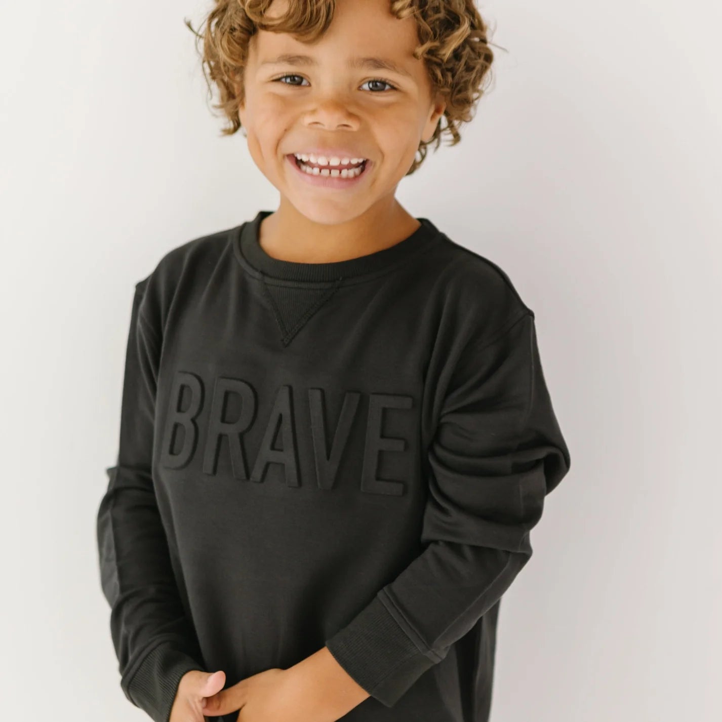 French Terry Pullover | Jet Black with Embossed BRAVE