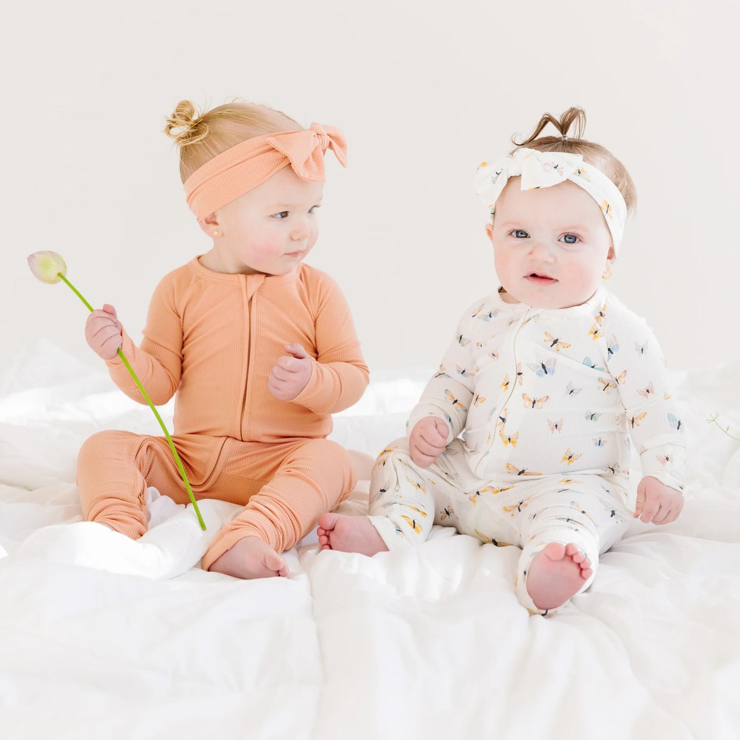 Bamboo Zip Sleeper w/ Fold-Over Feet | Butterflies (Small Ribbed)
