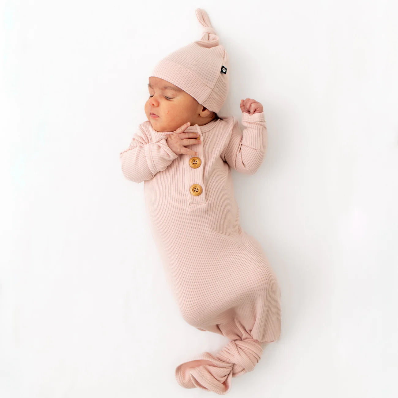 Ribbed Knotted Gown with Hat Set | Blush