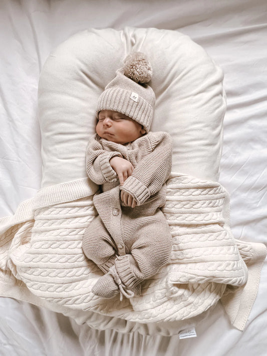 Classic Purl Knit Jumpsuit | Heather Beige