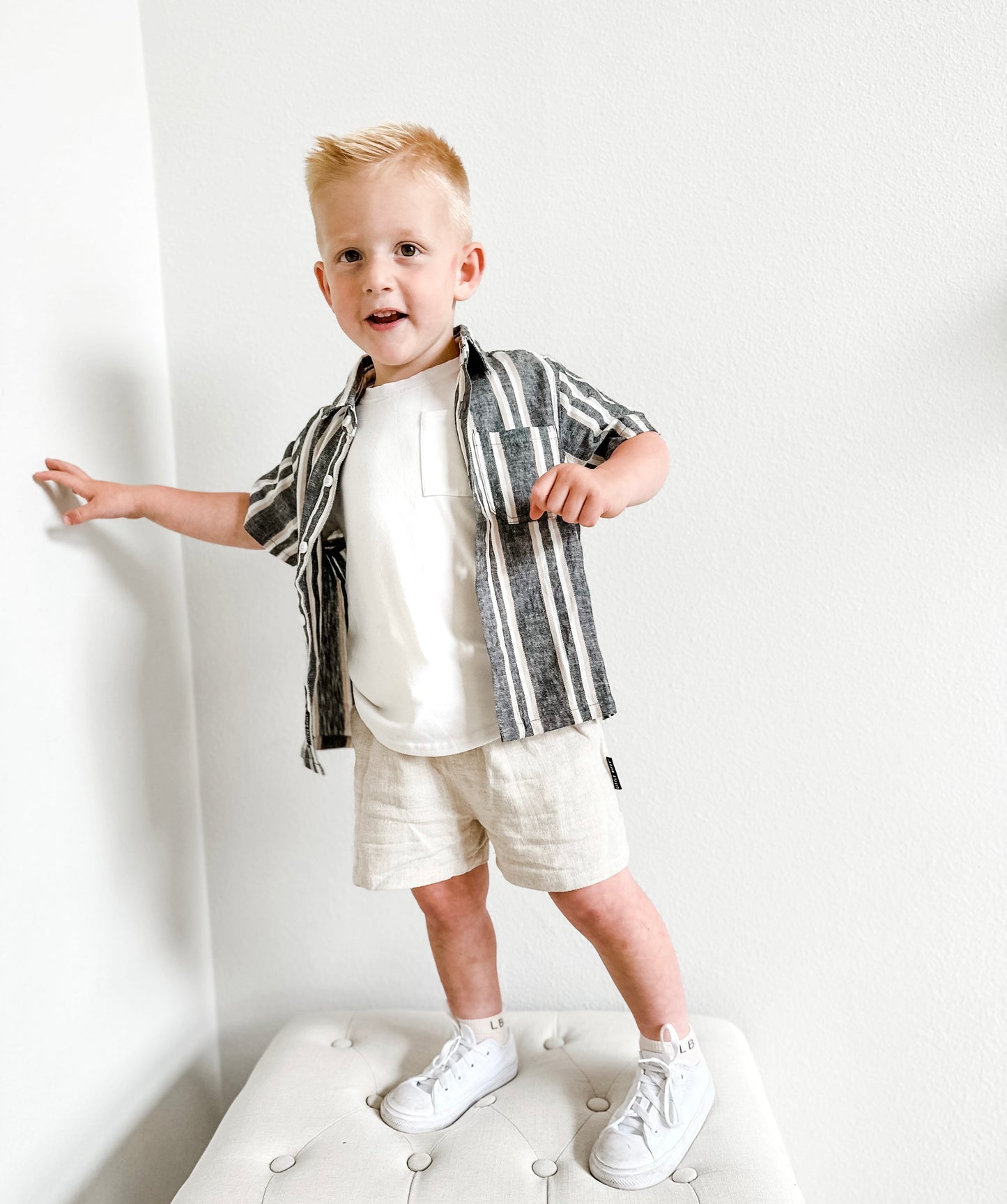 Linen Button Up | Charcoal Stripe