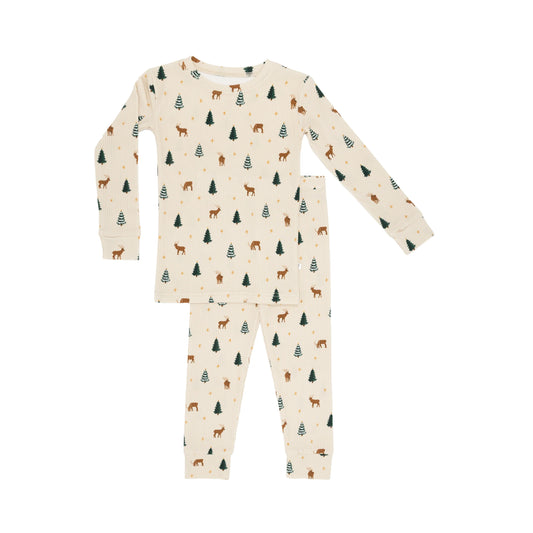 Ribbed Two-Piece Bamboo Pajama Set | Reindeer Forest