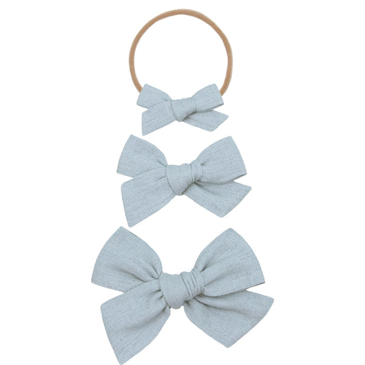 Linen Bow on Nylon Headband | Dove Blue
