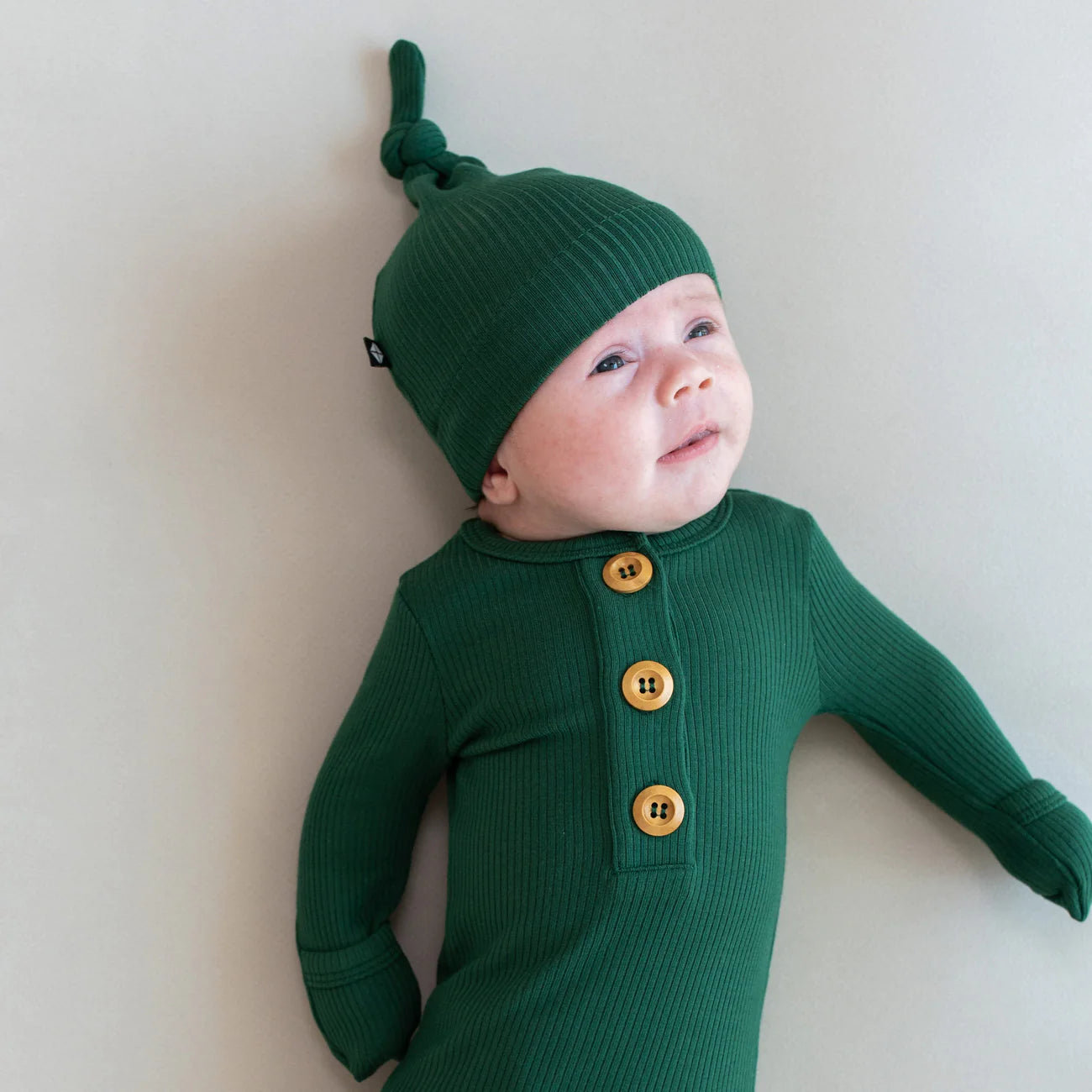 Ribbed Knotted Gown with Hat Set | Forest
