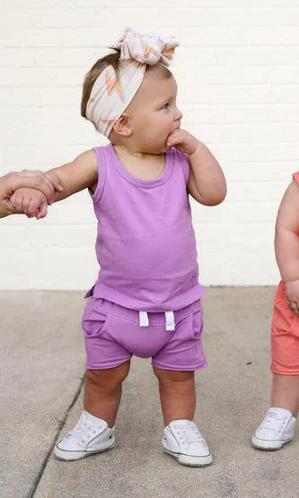 Purple Tank Top & Harem Short Set with Socks (0-3M)