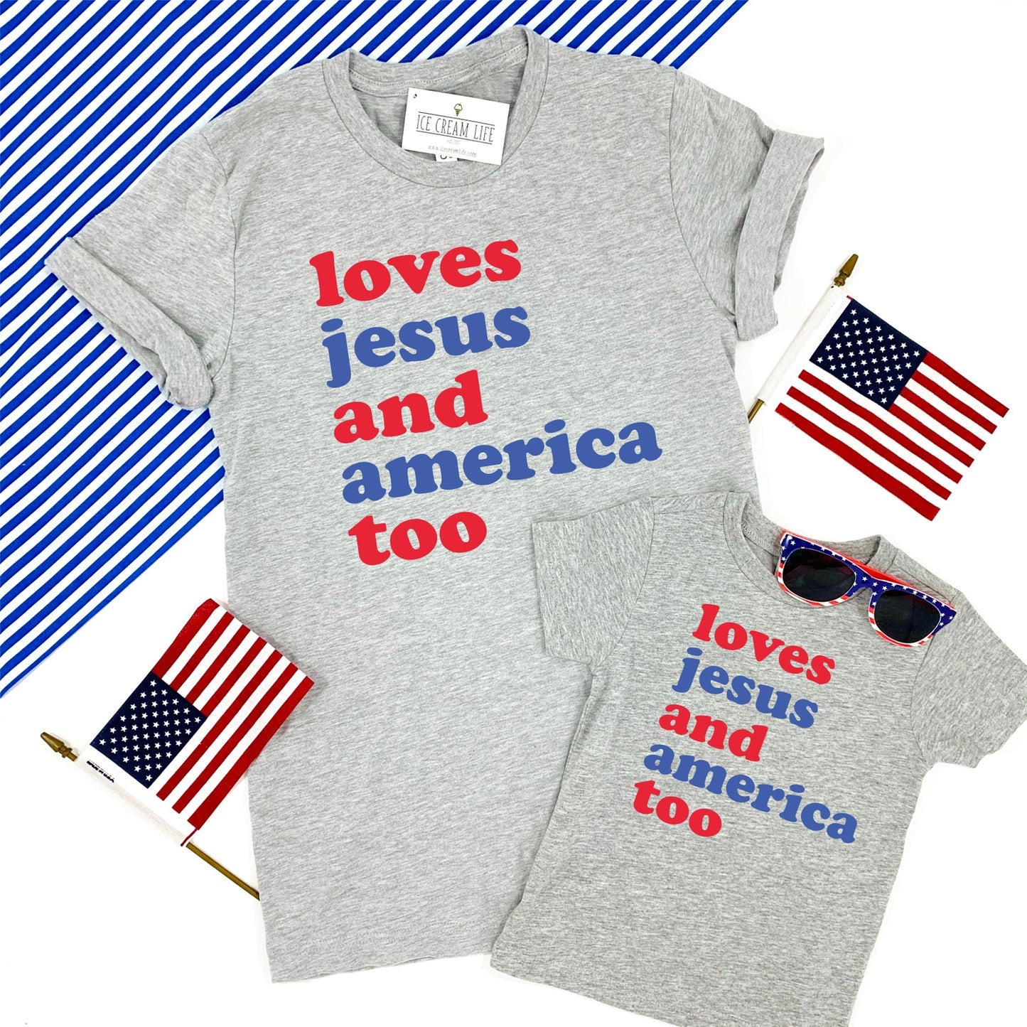 Loves Jesus and America Too T-Shirt | Grey
