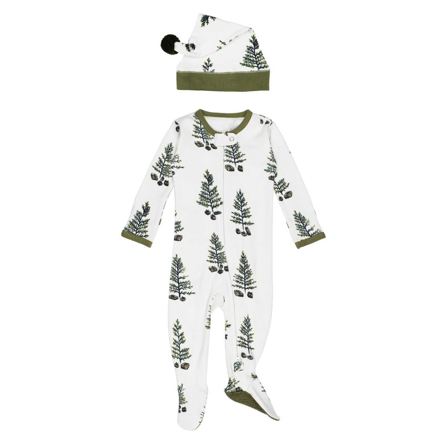 Holiday 2-Way Zipper Footie & Cap Set | Under The Tree