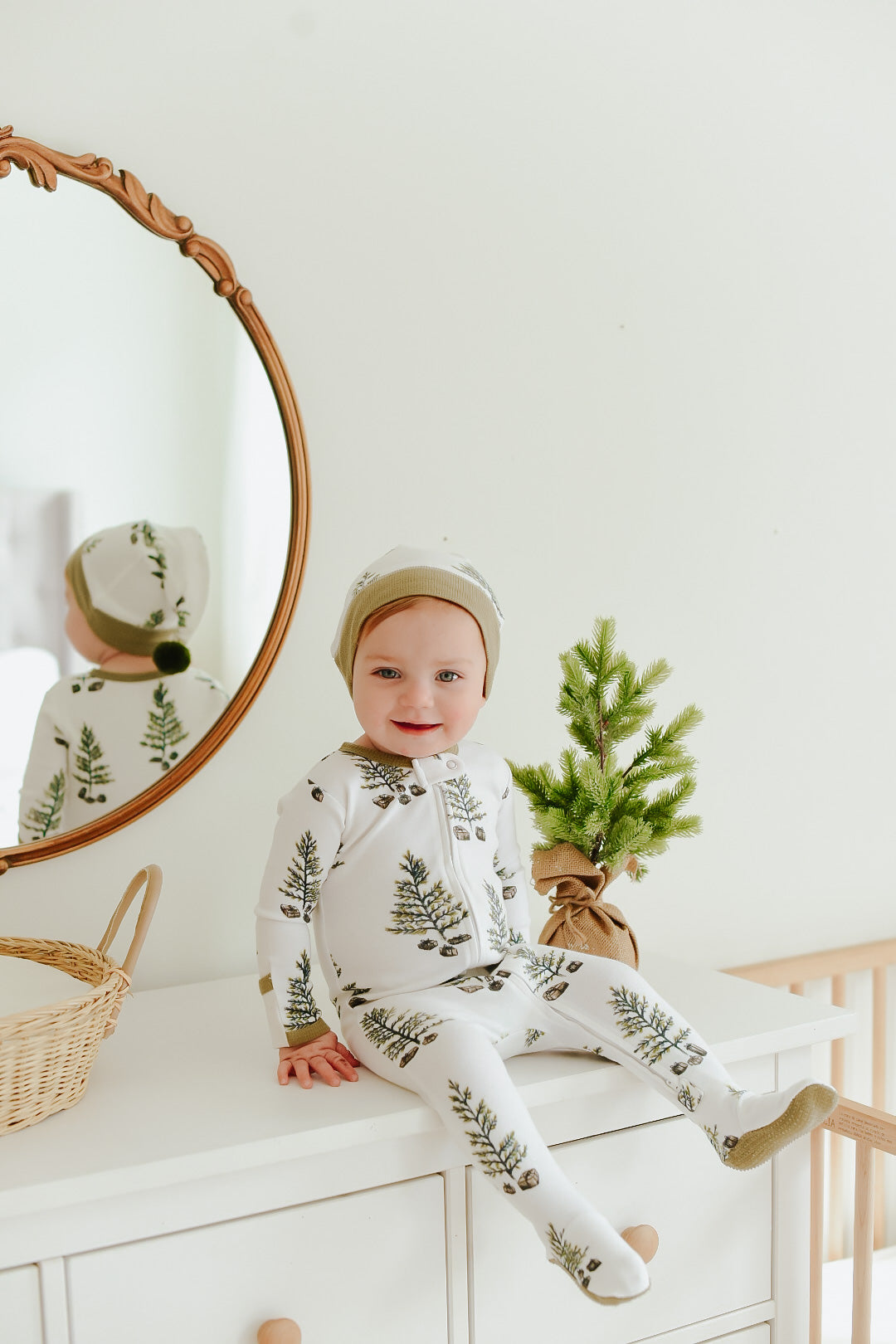 Holiday 2-Way Zipper Footie & Cap Set | Under The Tree