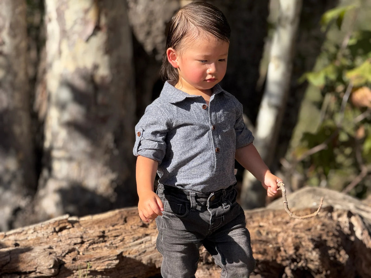 Jasper Woven Onesie | Navy Chambray