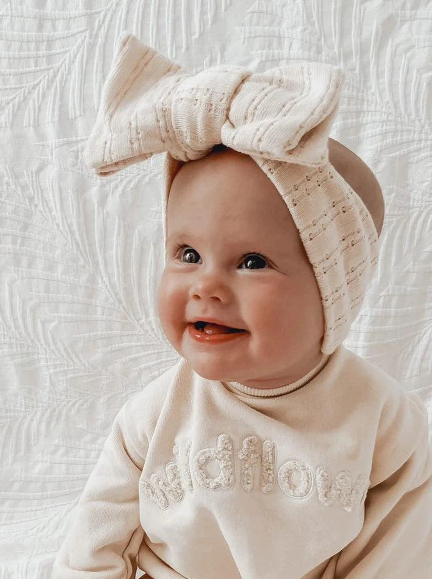 Pointelle Bow Headband | Cream
