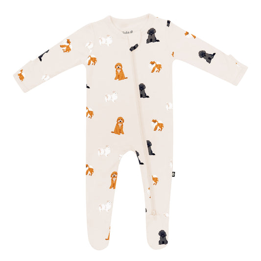 Bamboo Zipper Footie | Fluffy Dogs