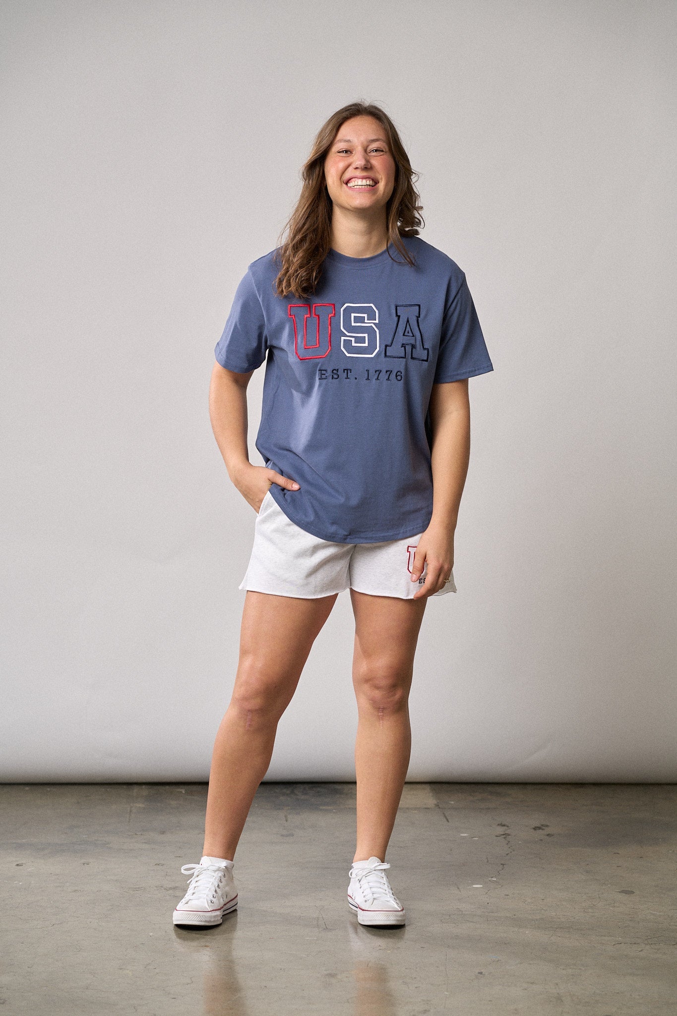 Adult USA Raw Edge Sweatshort | Heather Grey