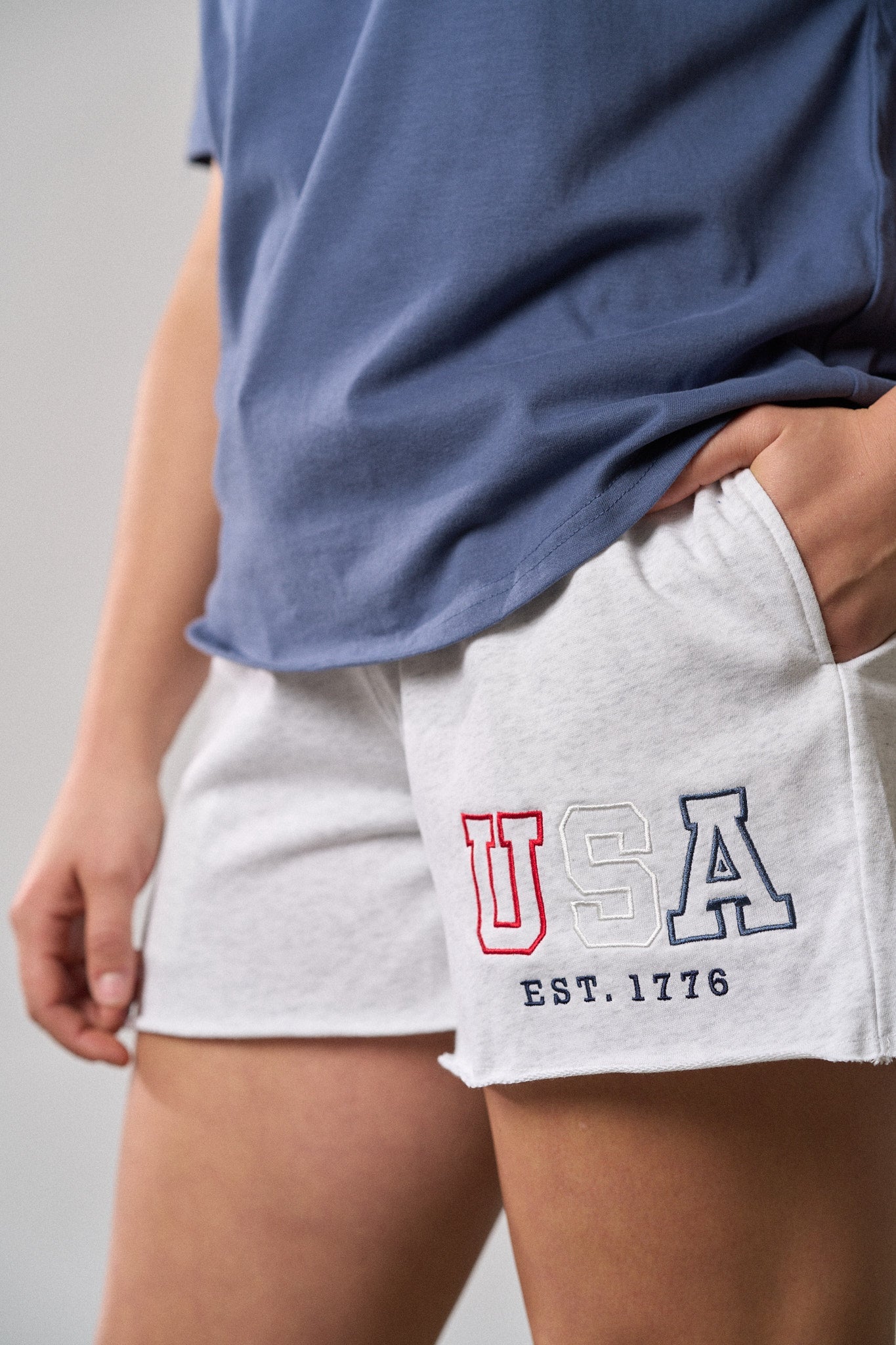 Adult USA Raw Edge Sweatshort | Heather Grey