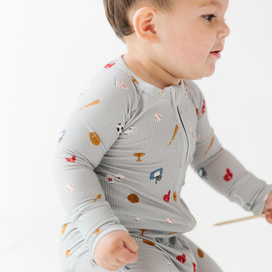 Bamboo Zip Sleeper w/ Fold-Over Feet | Sports (Ribbed)