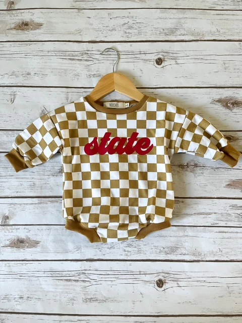 Baggy Sweatshirt Romper | State Mustard Check