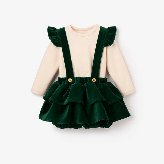 Green Velvet Ruffle Jumper with Bodysuit