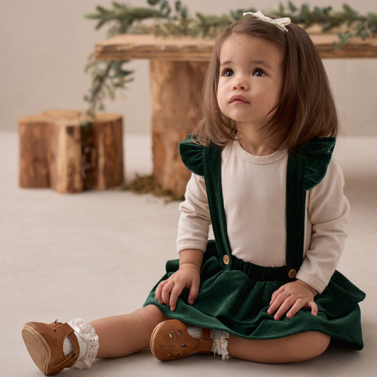 Green Velvet Ruffle Jumper with Bodysuit