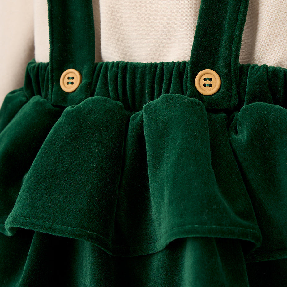 Green Velvet Ruffle Jumper with Bodysuit