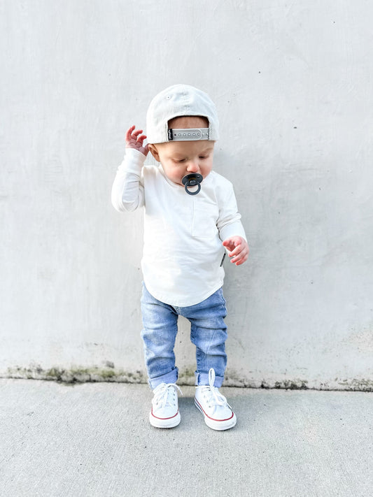 Long Sleeve Pocket Tee | White