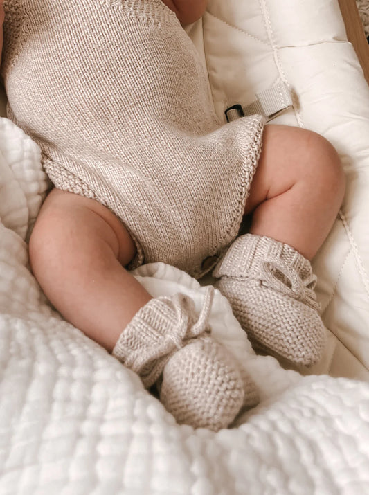 Organic Knit Booties | Heather Beige