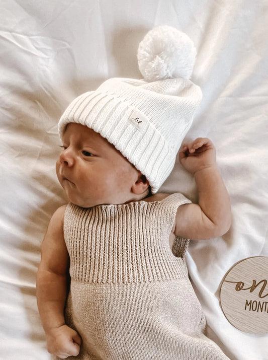 Luna + Luca Pom Beanie | White