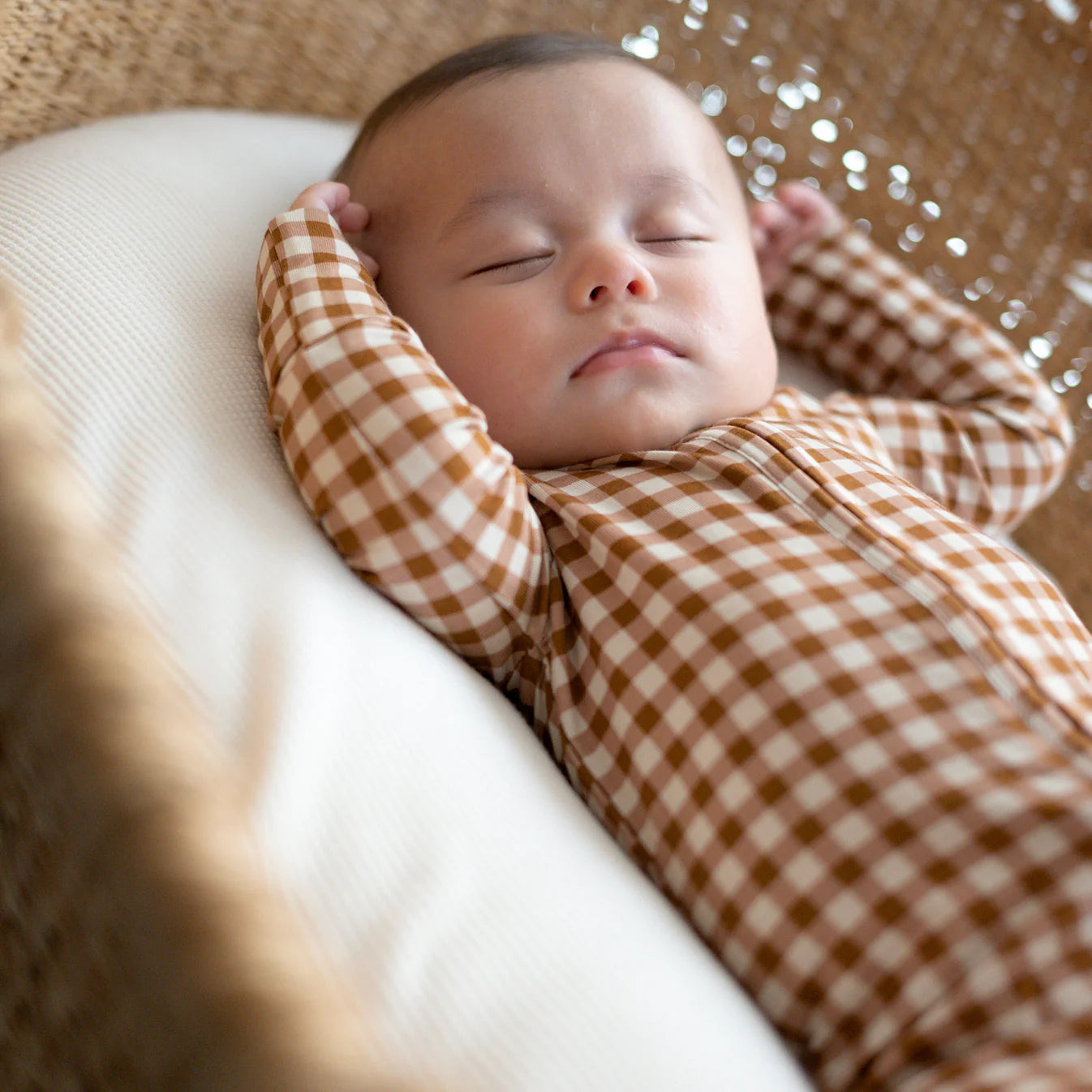 Bamboo Sleeper w/ Fold-Over Feet | Caramel Small Gingham