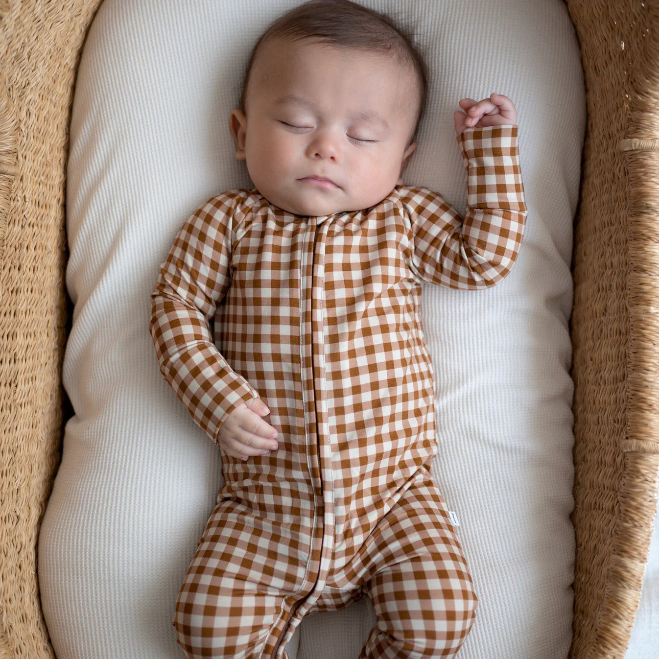 Bamboo Sleeper w/ Fold-Over Feet | Caramel Small Gingham
