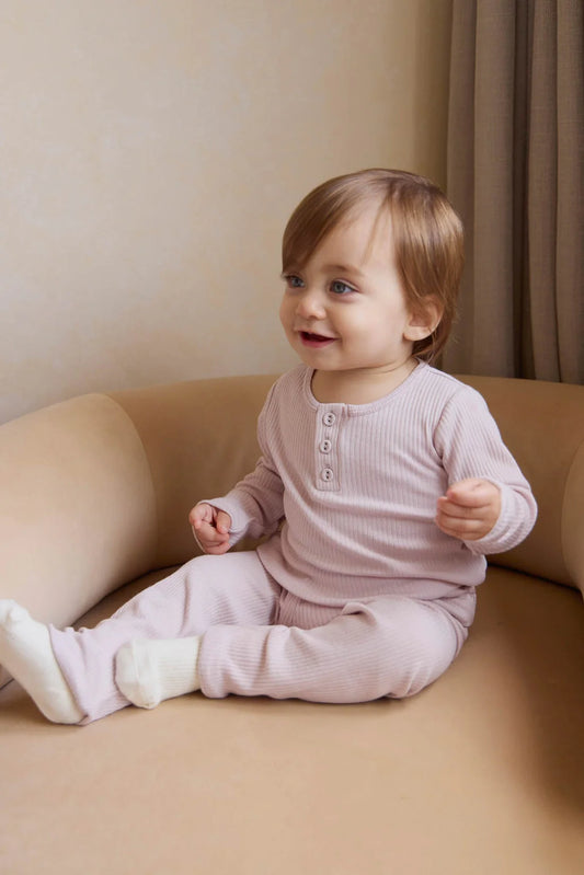 Violet Tint Ribbed Long Sleeve Top, Tank & Legging Set