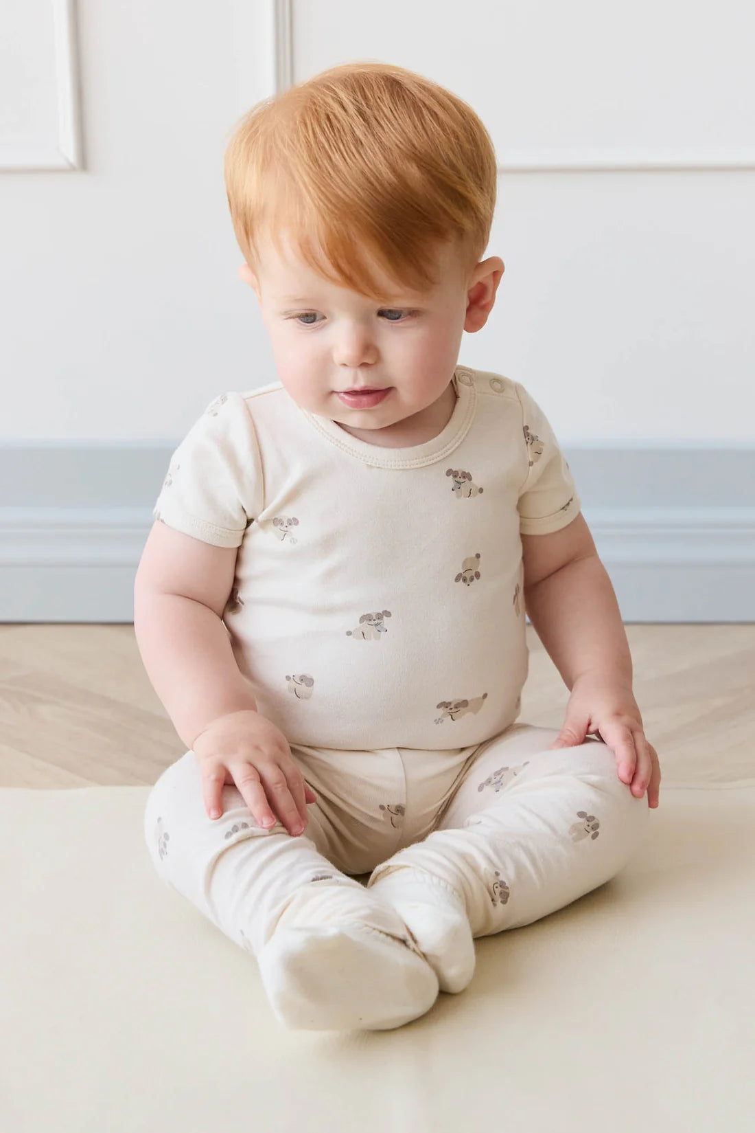 Organic Cotton Hudson Short Sleeve Bodysuit | Sasha Puppy in Tofu