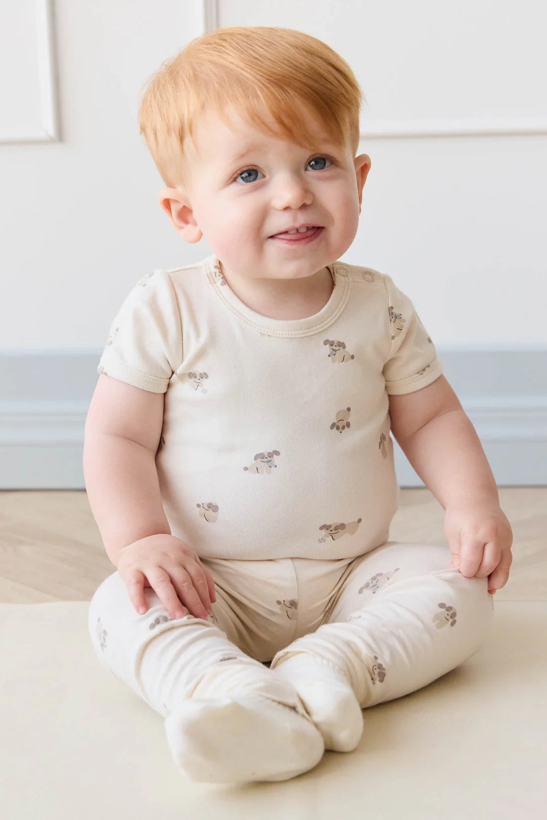 Organic Cotton Hudson Short Sleeve Bodysuit | Sasha Puppy in Tofu