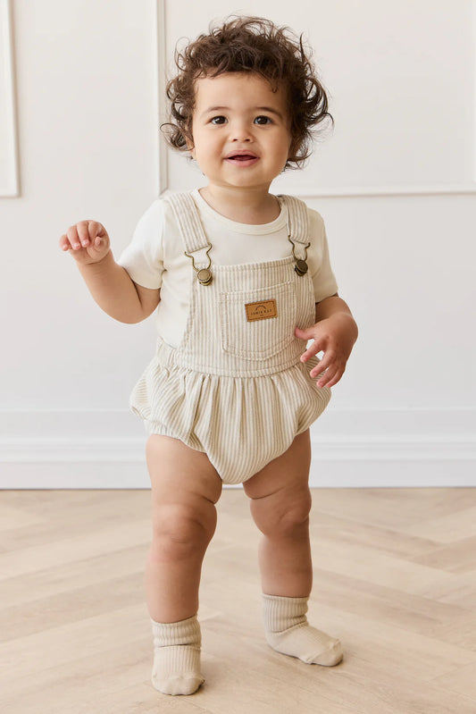 Pax Playsuit | Fine Vertical Stripe Sandy Brown & Cloud