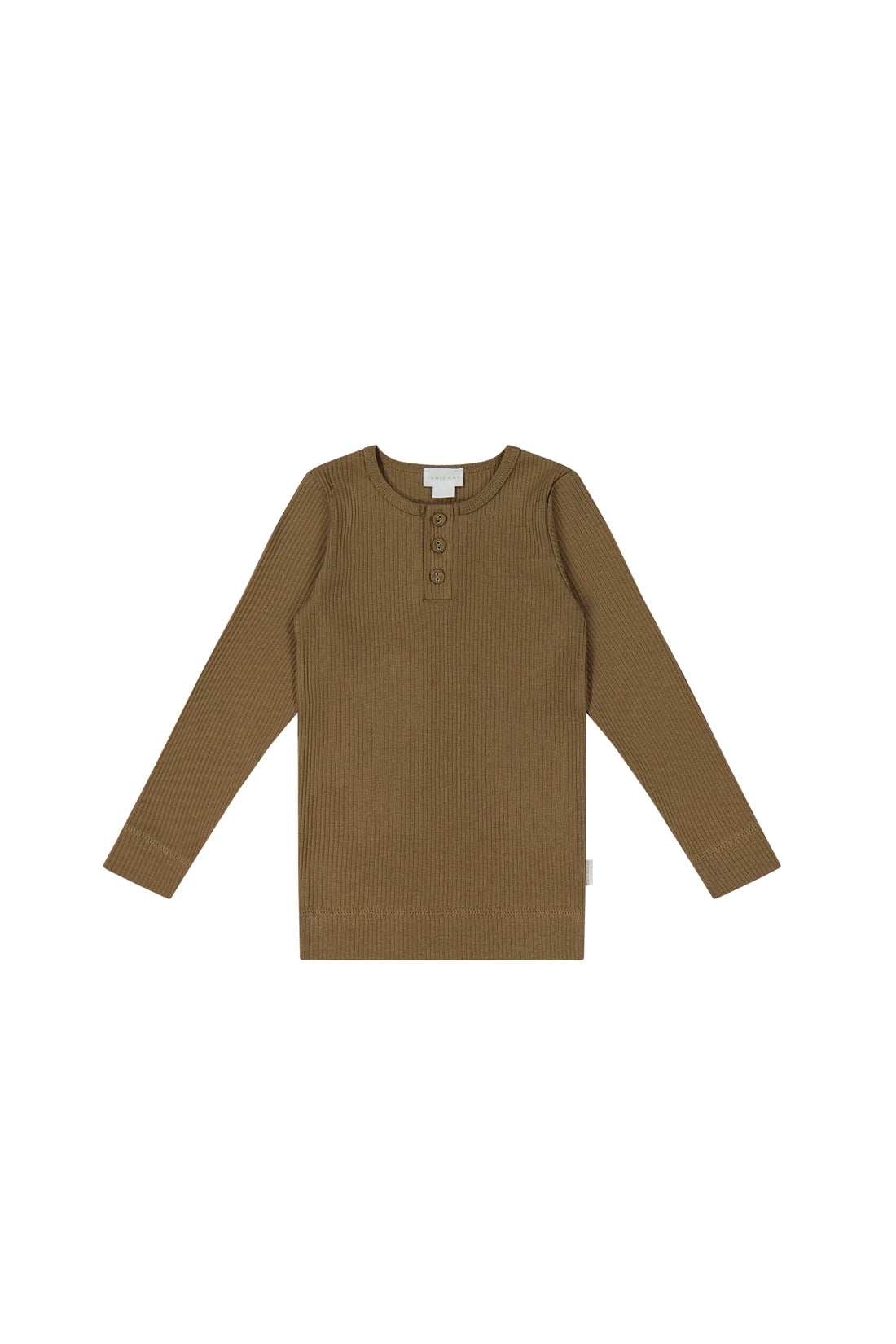 Modal Long Sleeve Ribbed Henley | Crème Caramel