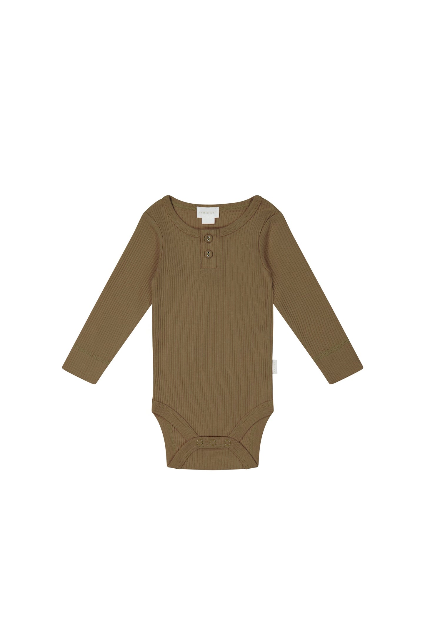 Modal Long Sleeve Ribbed Henley Bodysuit | Crème Caramel