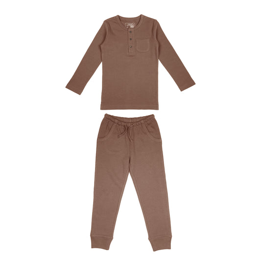 Kids' Organic  Thermal Henley & Jogger Set | Cocoa