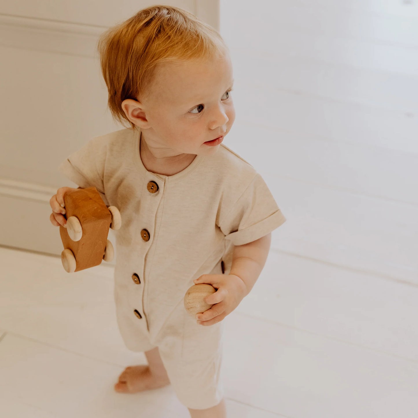 Short Sleeve Romper - Oatmeal Melange