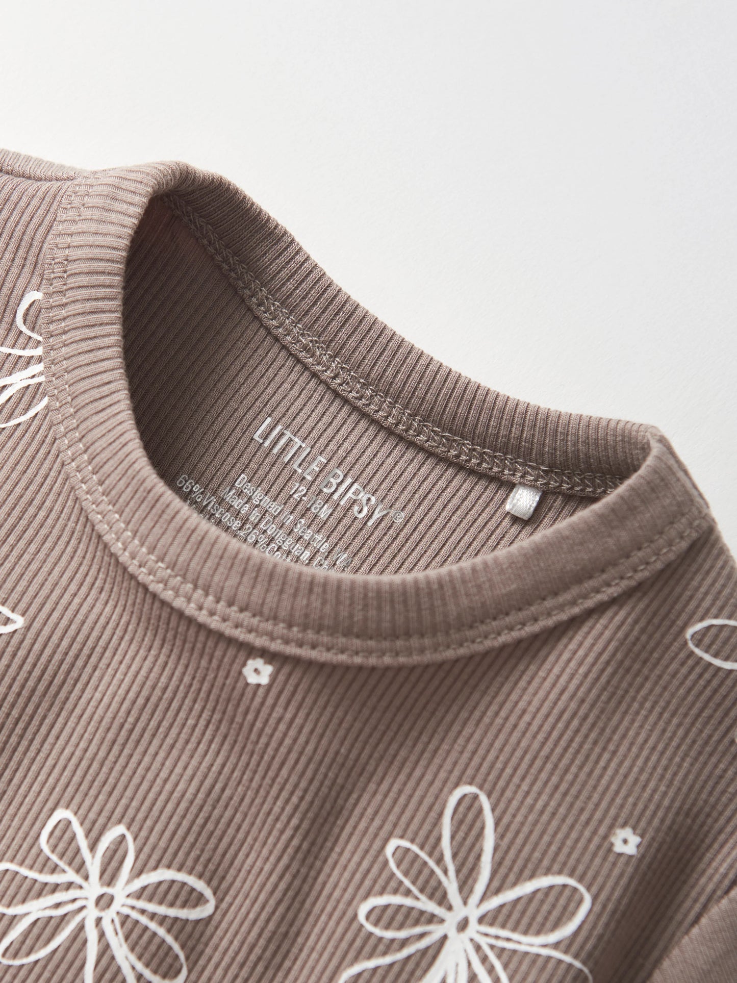 Floral Ribbed Lettuce Trim Tee | Mushroom