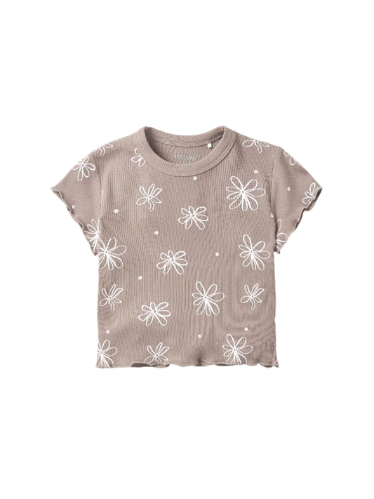 Floral Ribbed Lettuce Trim Tee | Mushroom