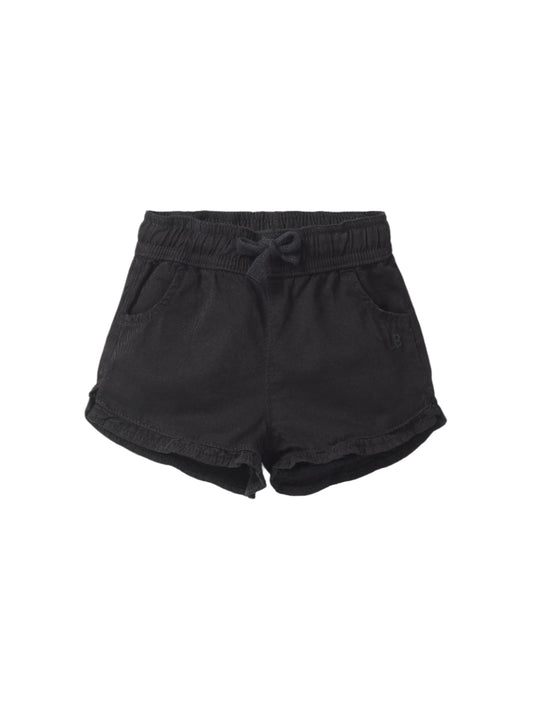 Ruffle Cotton Twill Short | Black