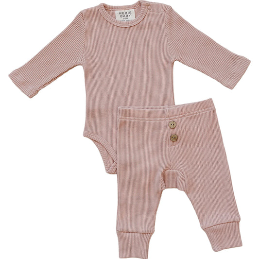Waffle Bodysuit & Pant Set | Pink
