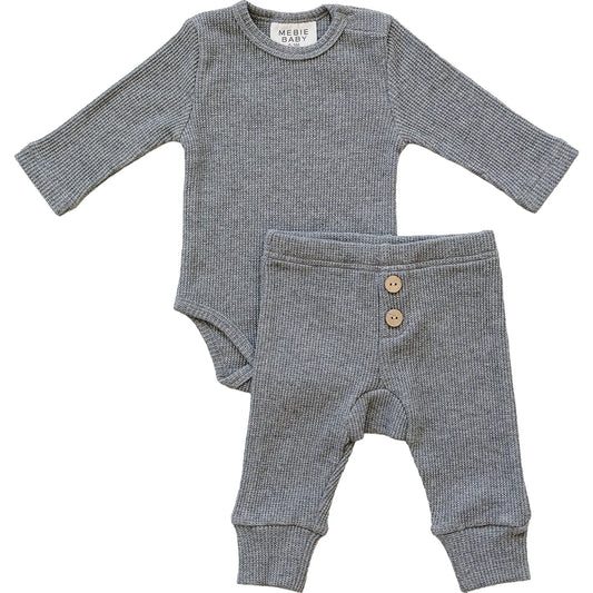 Waffle Bodysuit & Pant Set | Charcoal Grey