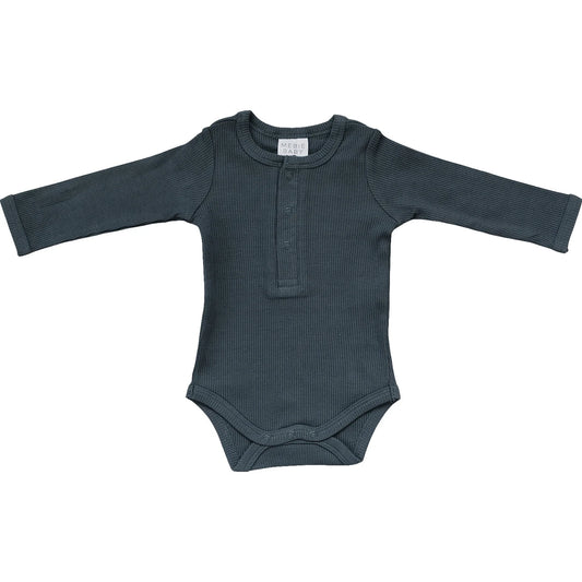 Organic Cotton Long Sleeve Ribbed Bodysuit | Charcoal