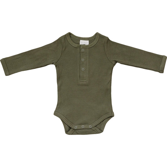 Organic Cotton Long Sleeve Ribbed Bodysuit | Winter Green