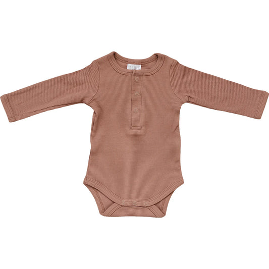 Organic Cotton Long Sleeve Ribbed Bodysuit | Dusty Rose