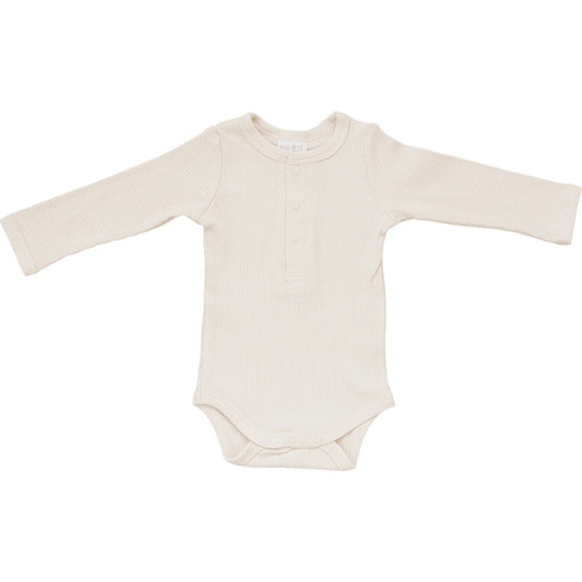 Organic Cotton Long Sleeve Ribbed Bodysuit | Vanilla