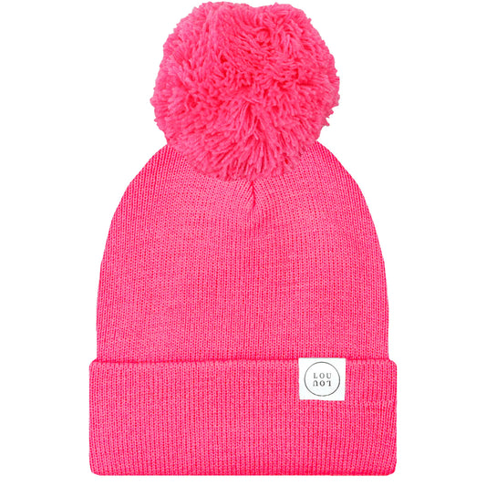 Neon Pink Beanie with Pom