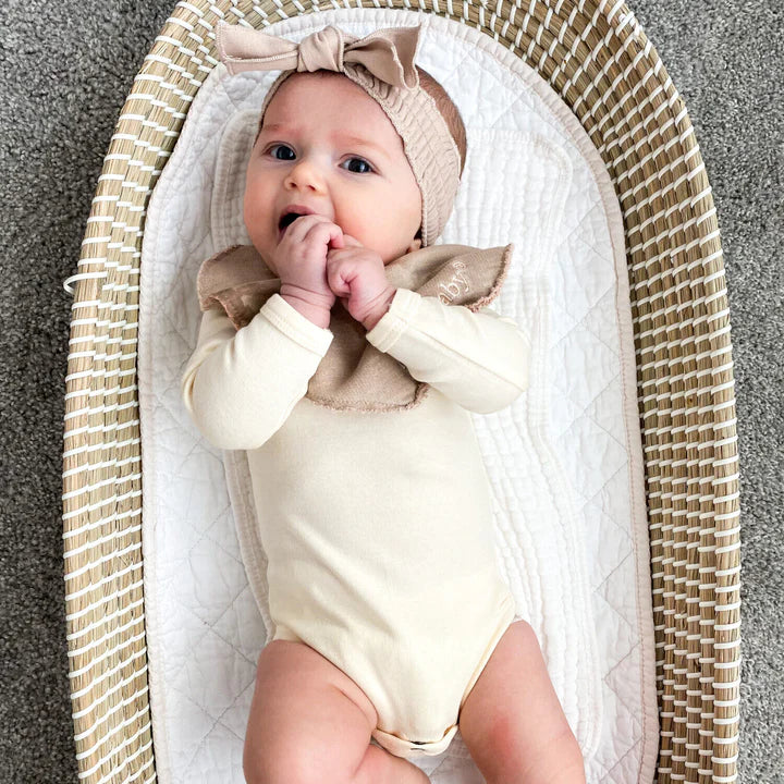 Organic Smocked Tie Headband | Oatmeal