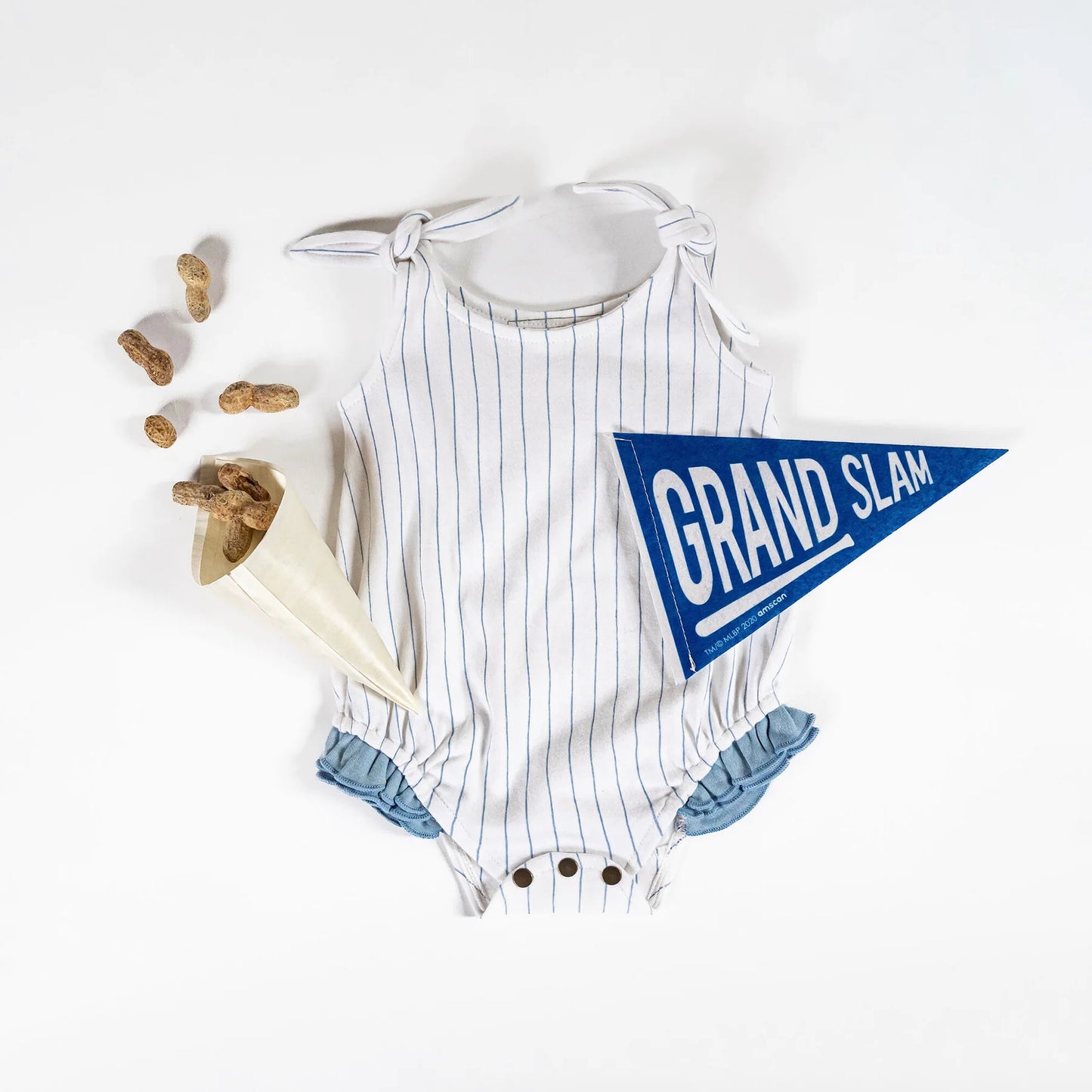 Pool Pinstripe | Organic Bowtie Shoulder Romper