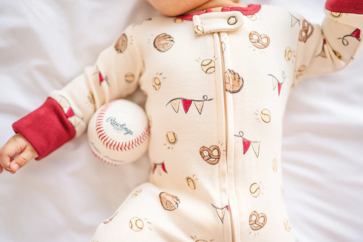 Organic Cuffed Zipper Footie | Game Day (Red Baseball)