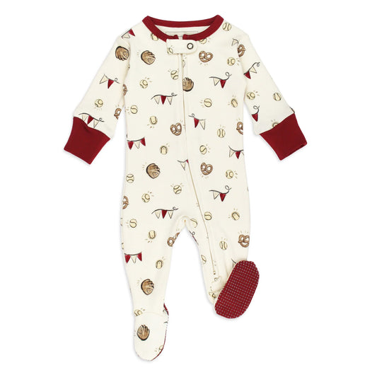 Organic Cuffed Zipper Footie | Game Day (Red Baseball)